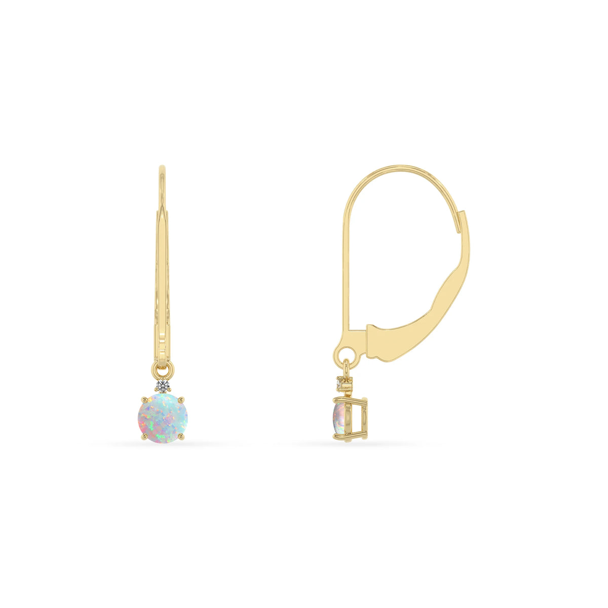 lab grown opal round drop earrings in yellow gold 