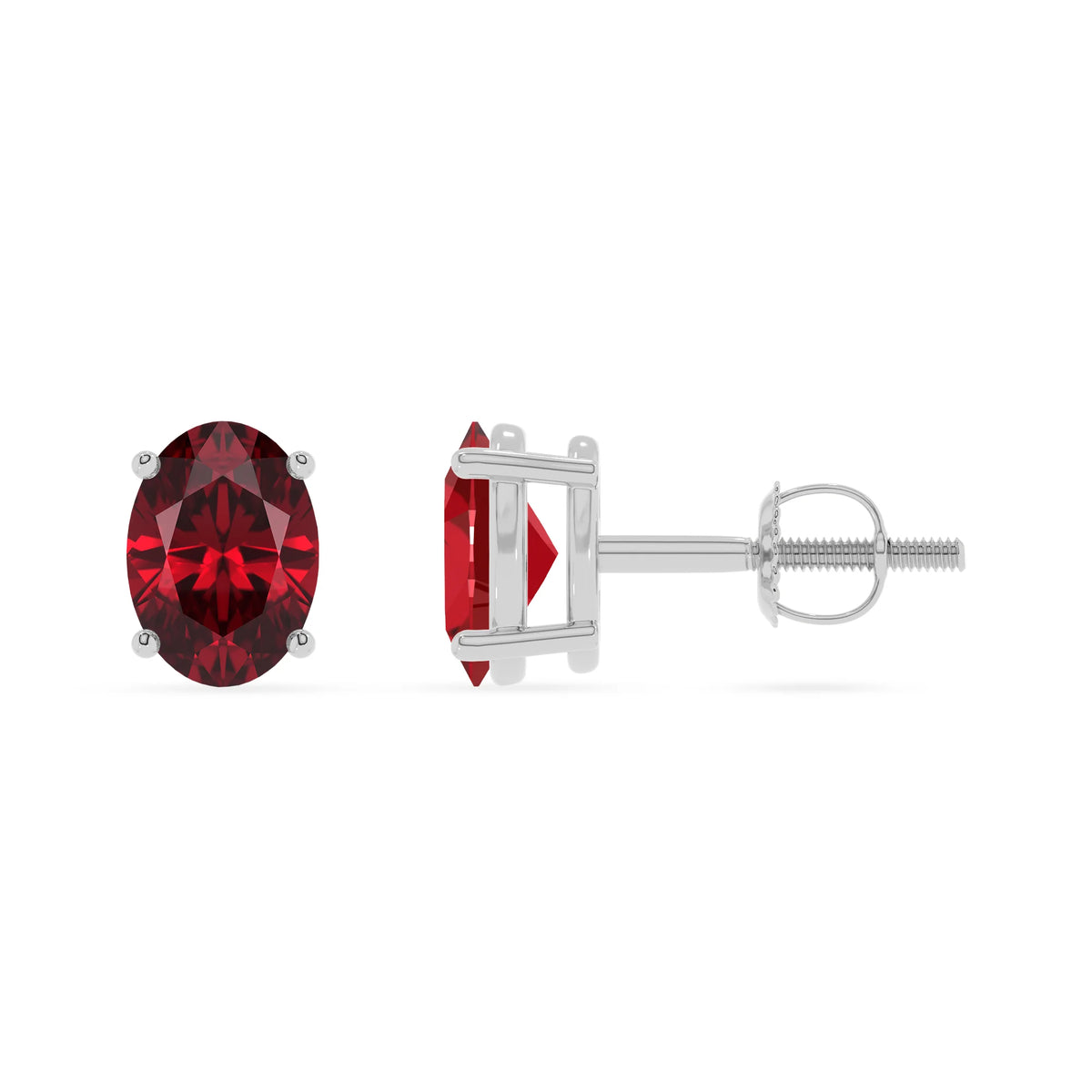 lab grown ruby oval stud earrings in sterling silver 