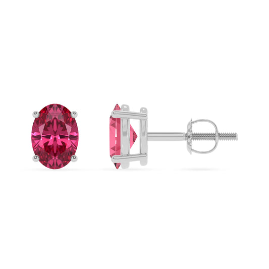 lab grown pink tourmaline oval stud earrings in white gold 