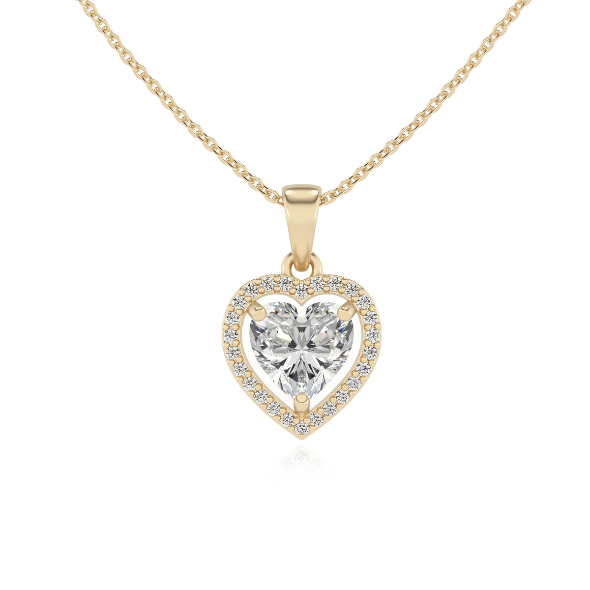 lab grown moissanite heart solitaire necklaces in yellow gold 