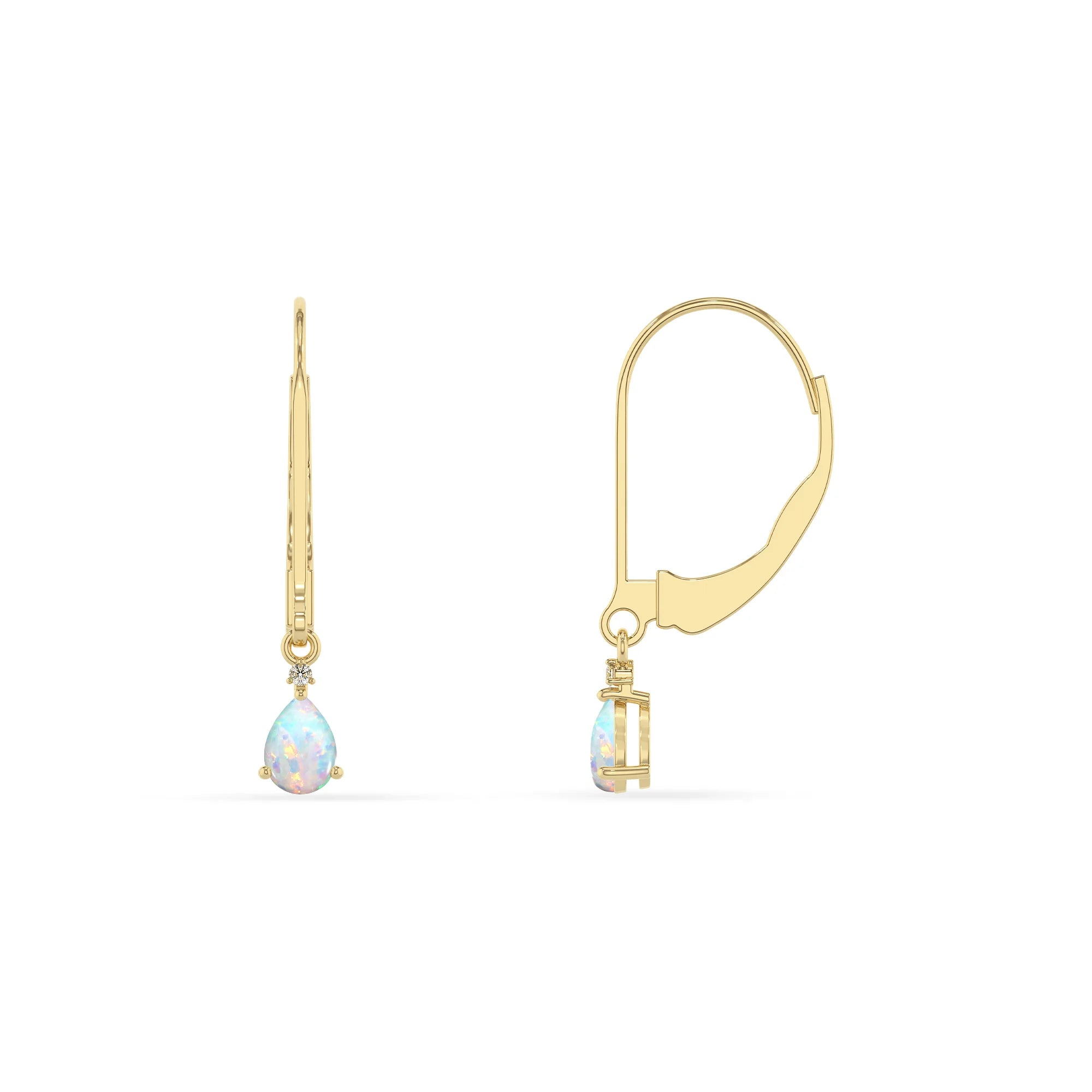 lab grown opal pear drop earrings in yellow gold 