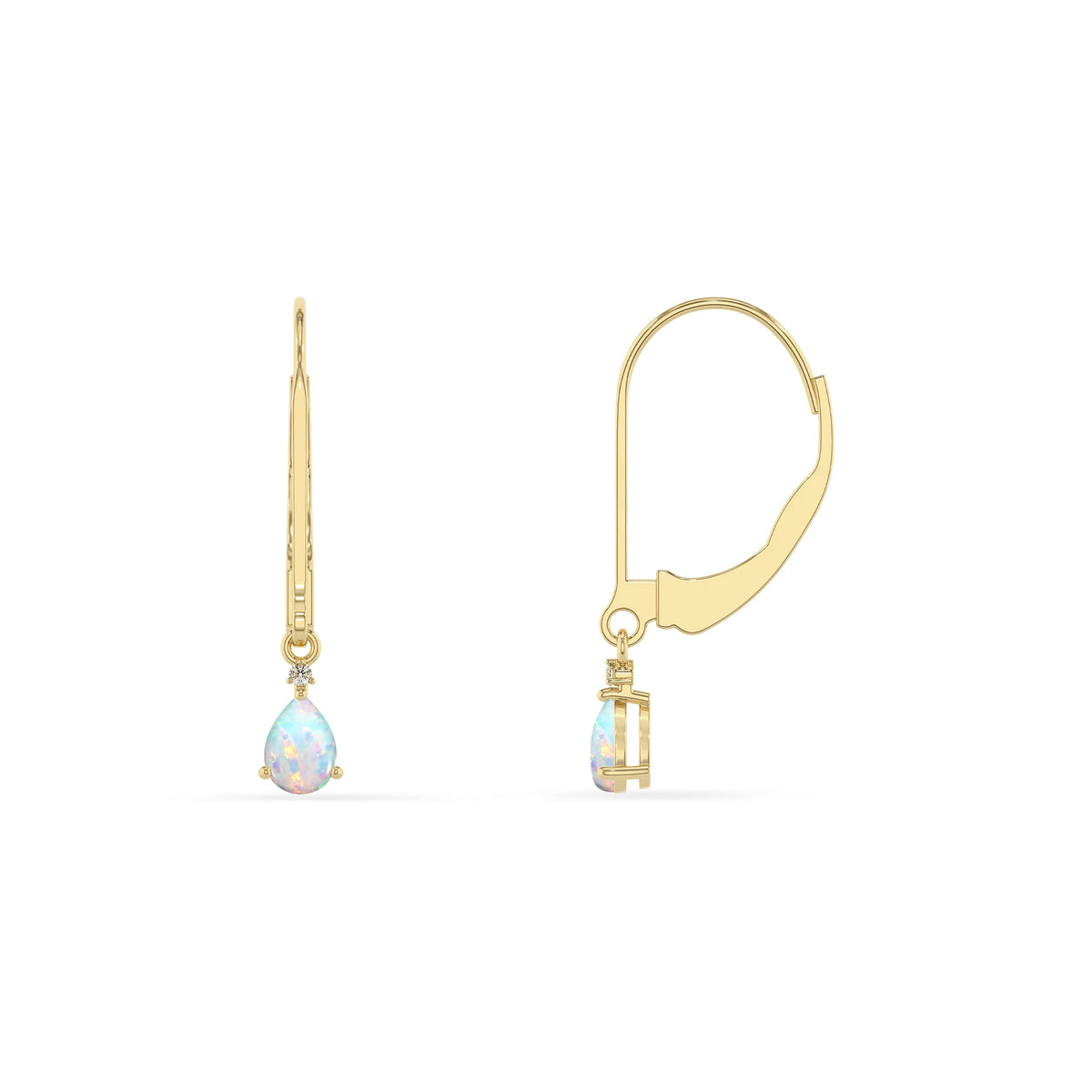 lab grown opal pear drop earrings in yellow gold 