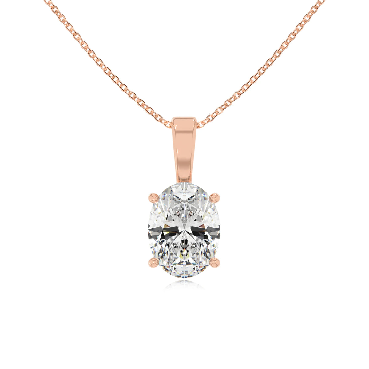 lab grown moissanite oval solitaire necklaces in rose gold 