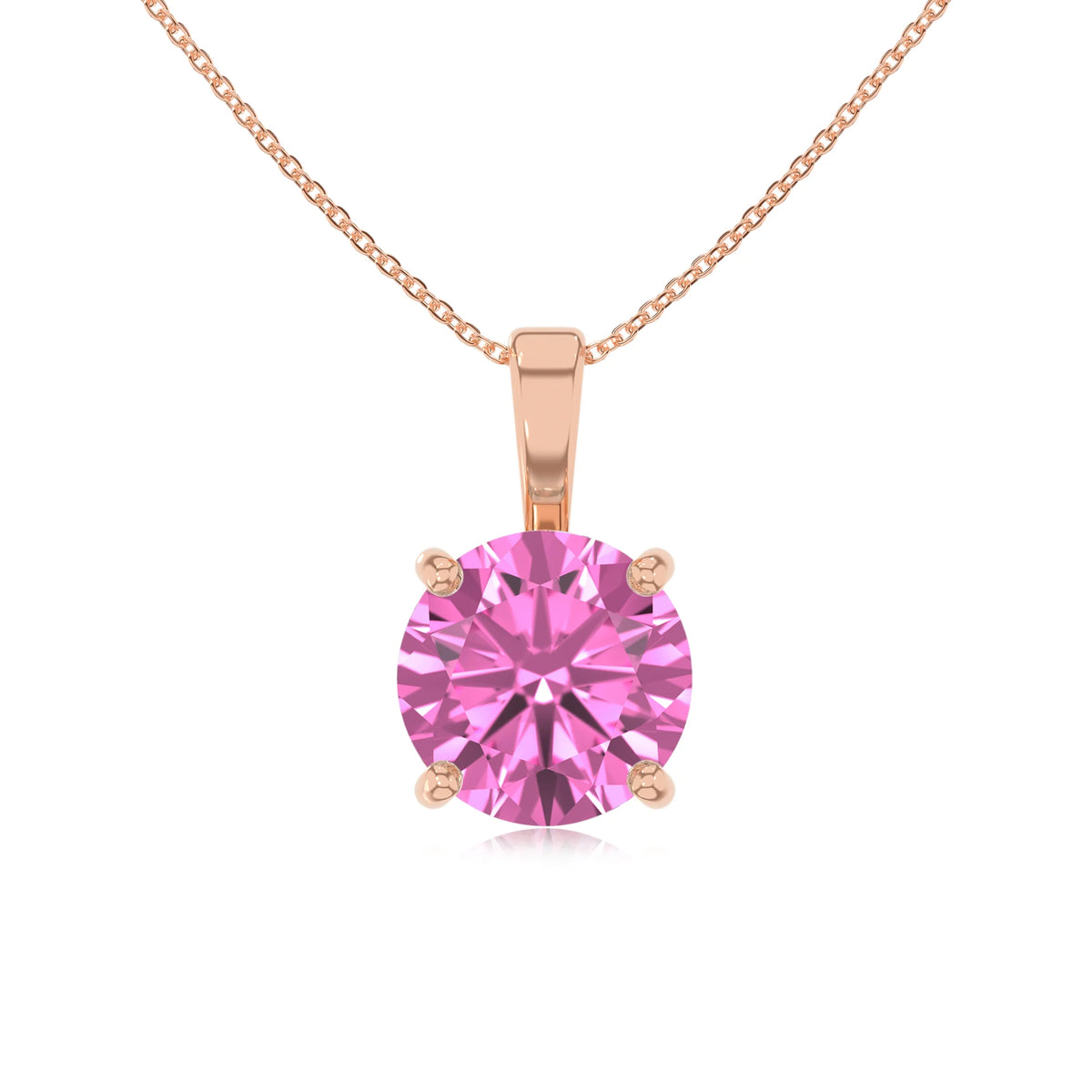 lab grown pink-sapphire round solitaire necklaces in rose gold 