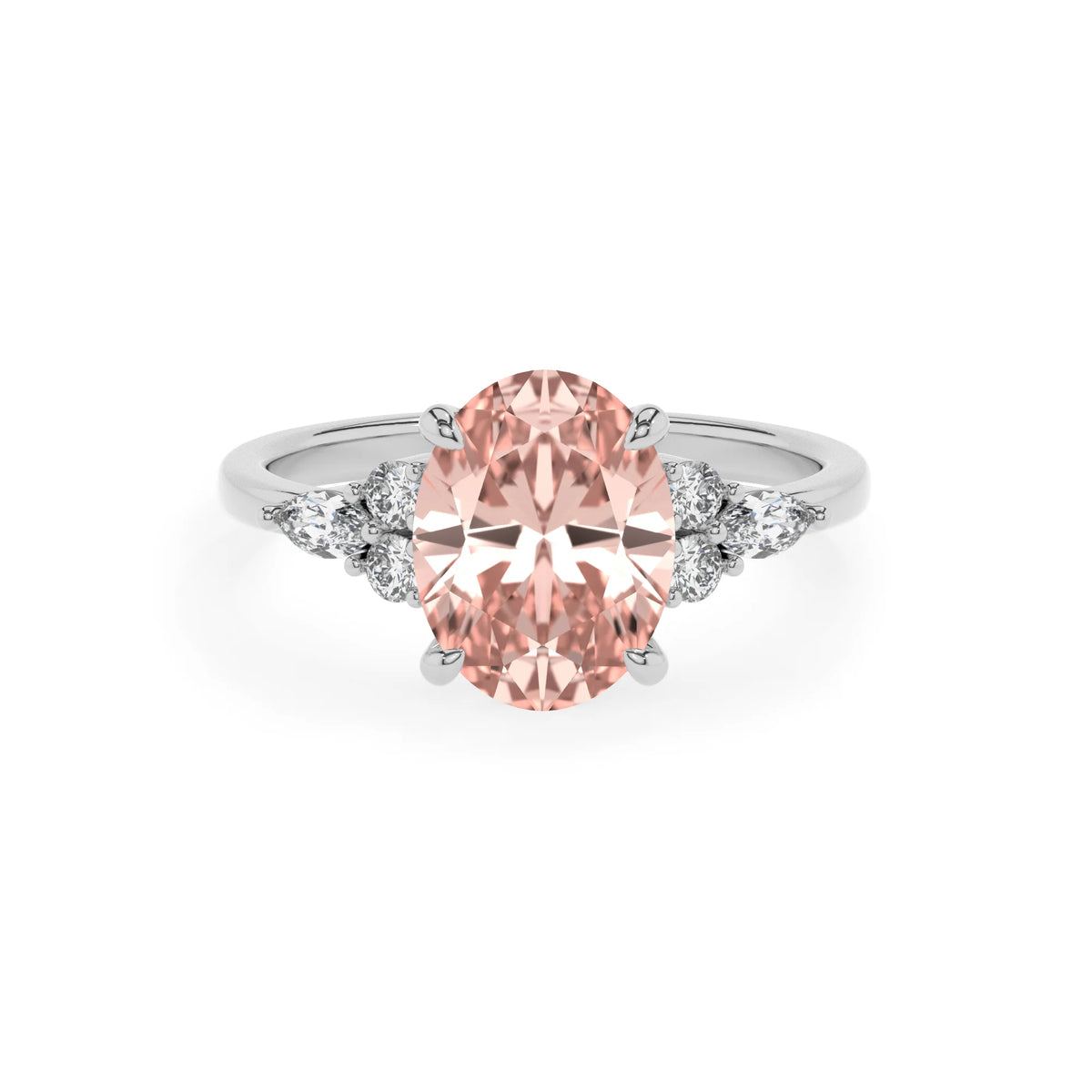 lab grown morganite oval solitaire rings in sterling silver 