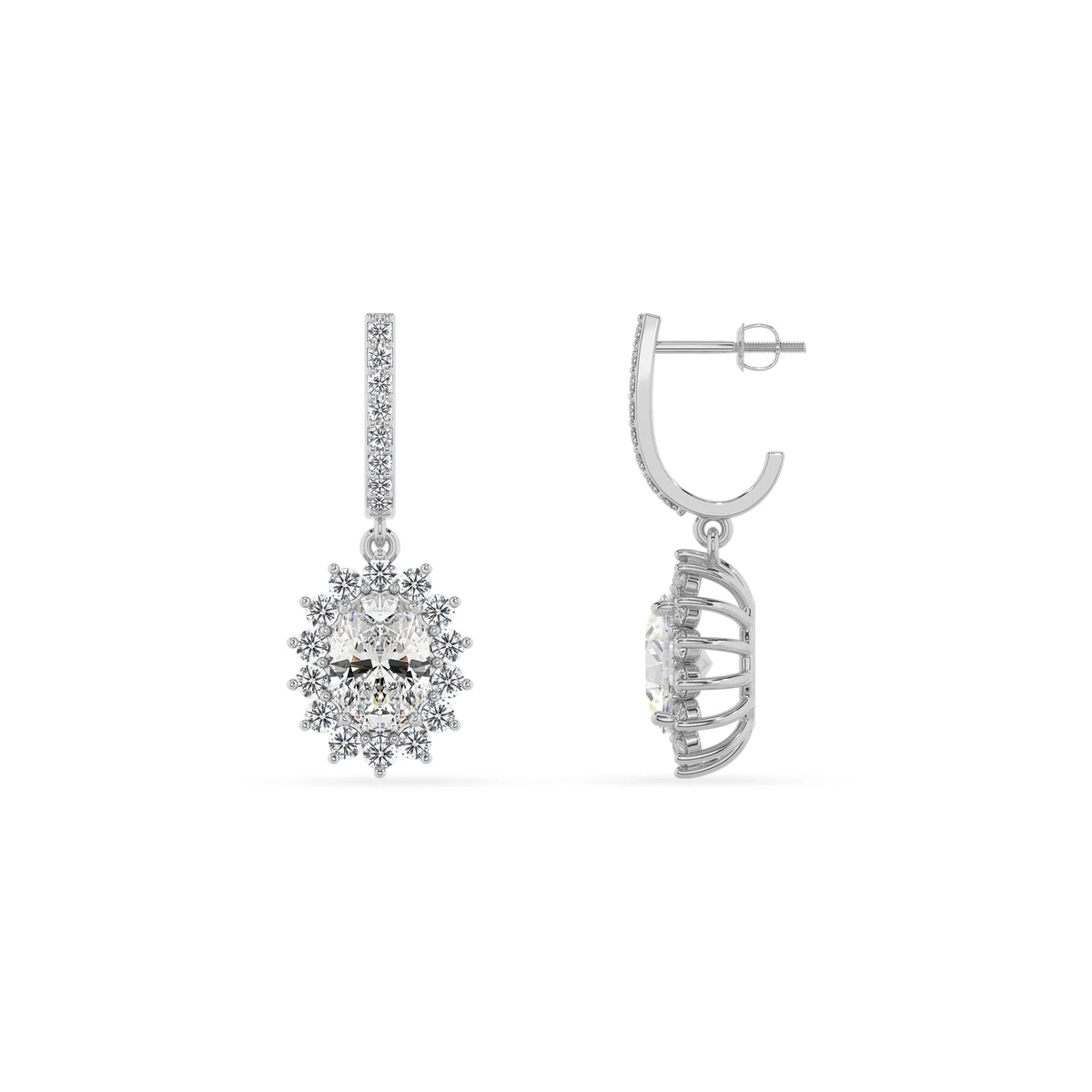 lab grown moissanite oval drop earrings in white gold 