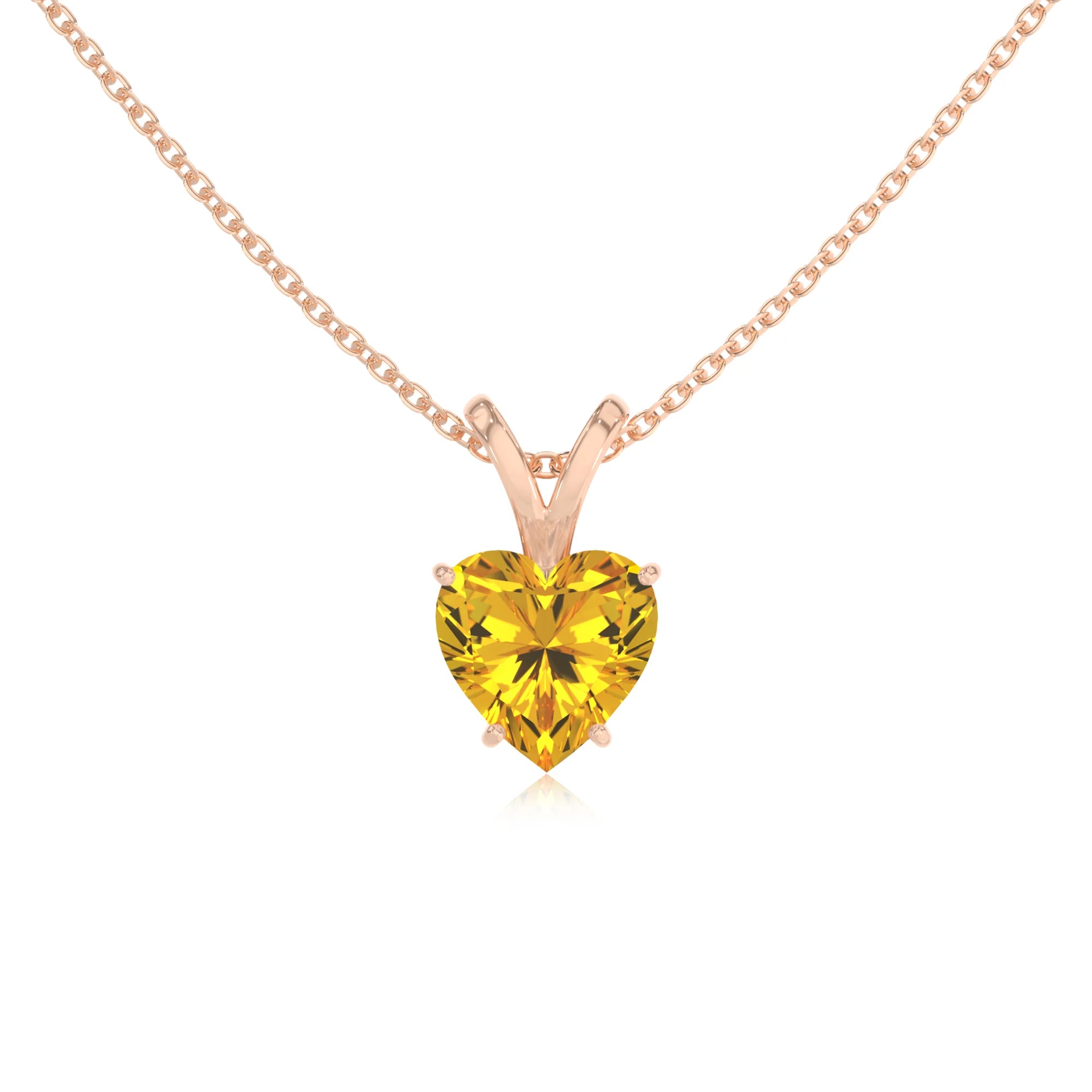 lab grown yellow-sapphire heart solitaire v-bale necklaces in rose gold 