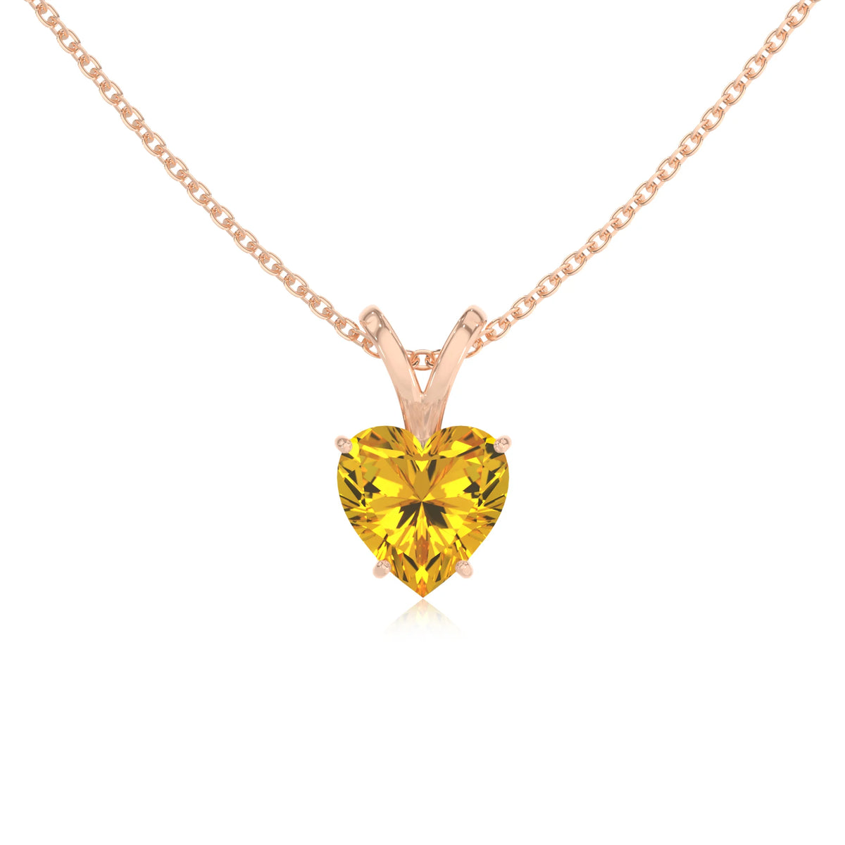 lab grown yellow-sapphire heart solitaire v-bale necklaces in rose gold 