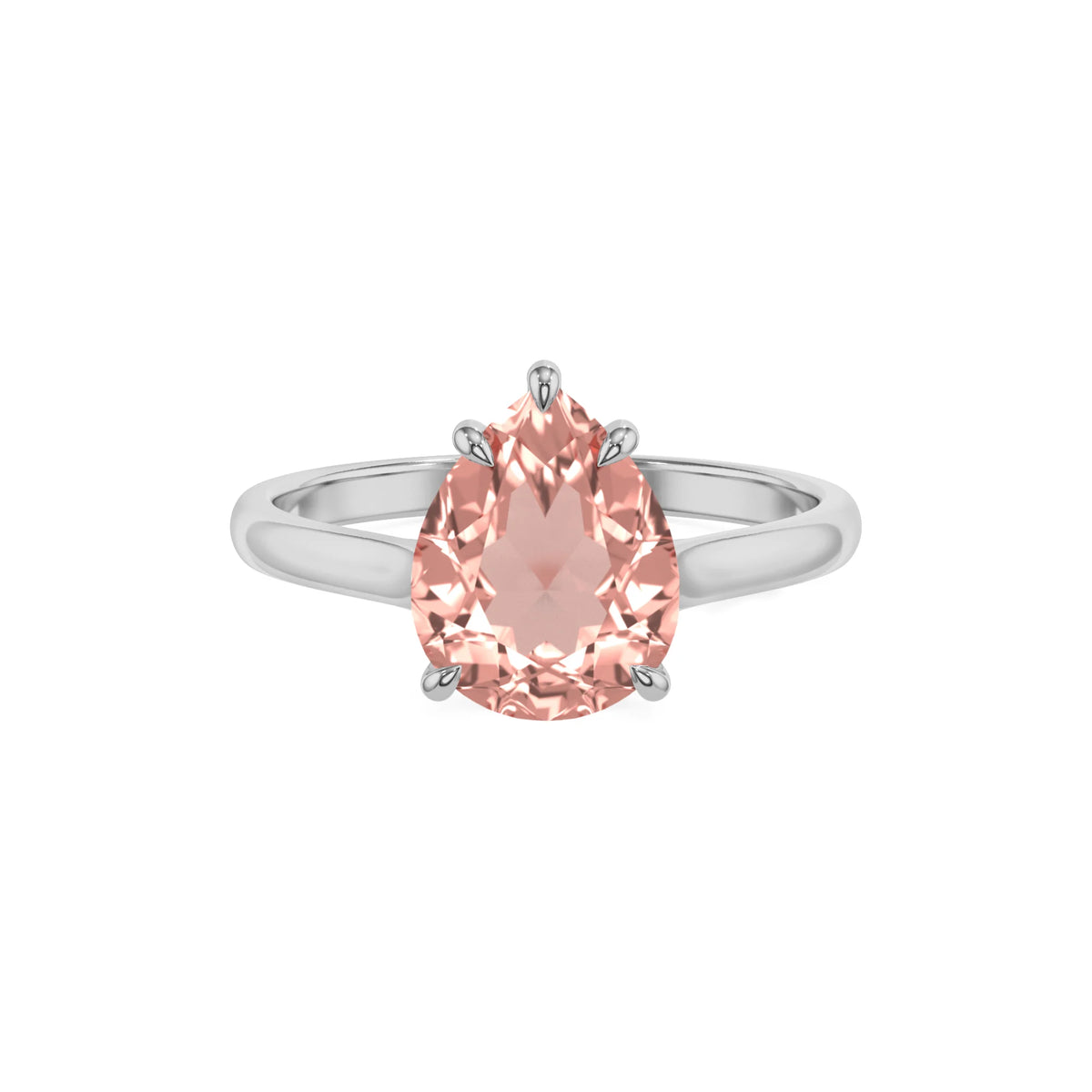 lab grown morganite pear solitaire rings in white gold 
