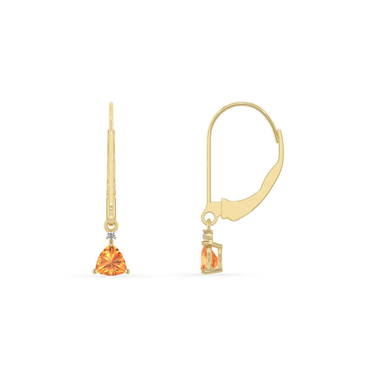 lab grown citrine trillion drop earrings in yellow gold 