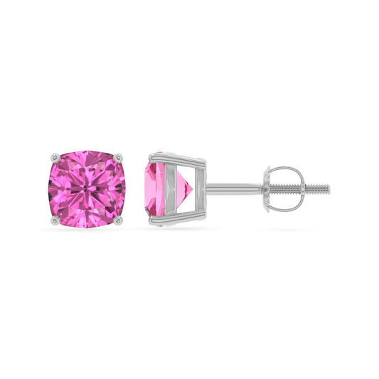 lab grown pink sapphire cushion stud earrings in sterling silver 