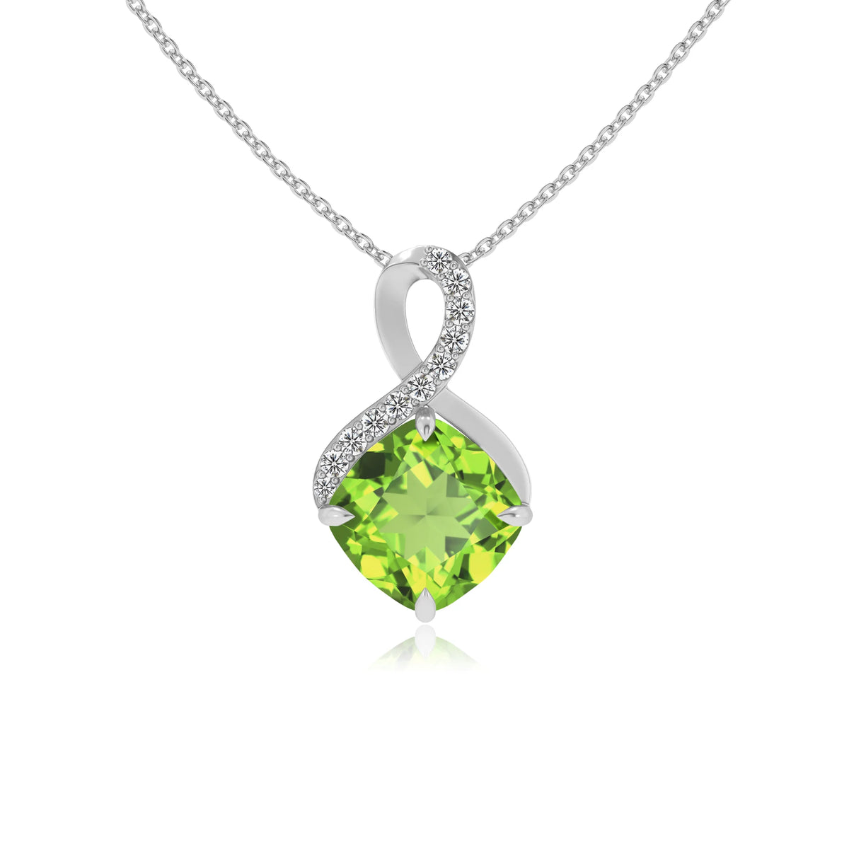 natural peridot cushion infinity necklaces in sterling silver 