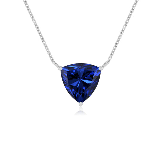 lab grown blue-sapphire trillion solitaire necklaces in white gold 