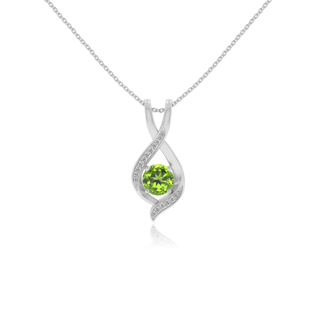 natural peridot round solitaire necklaces in sterling silver 