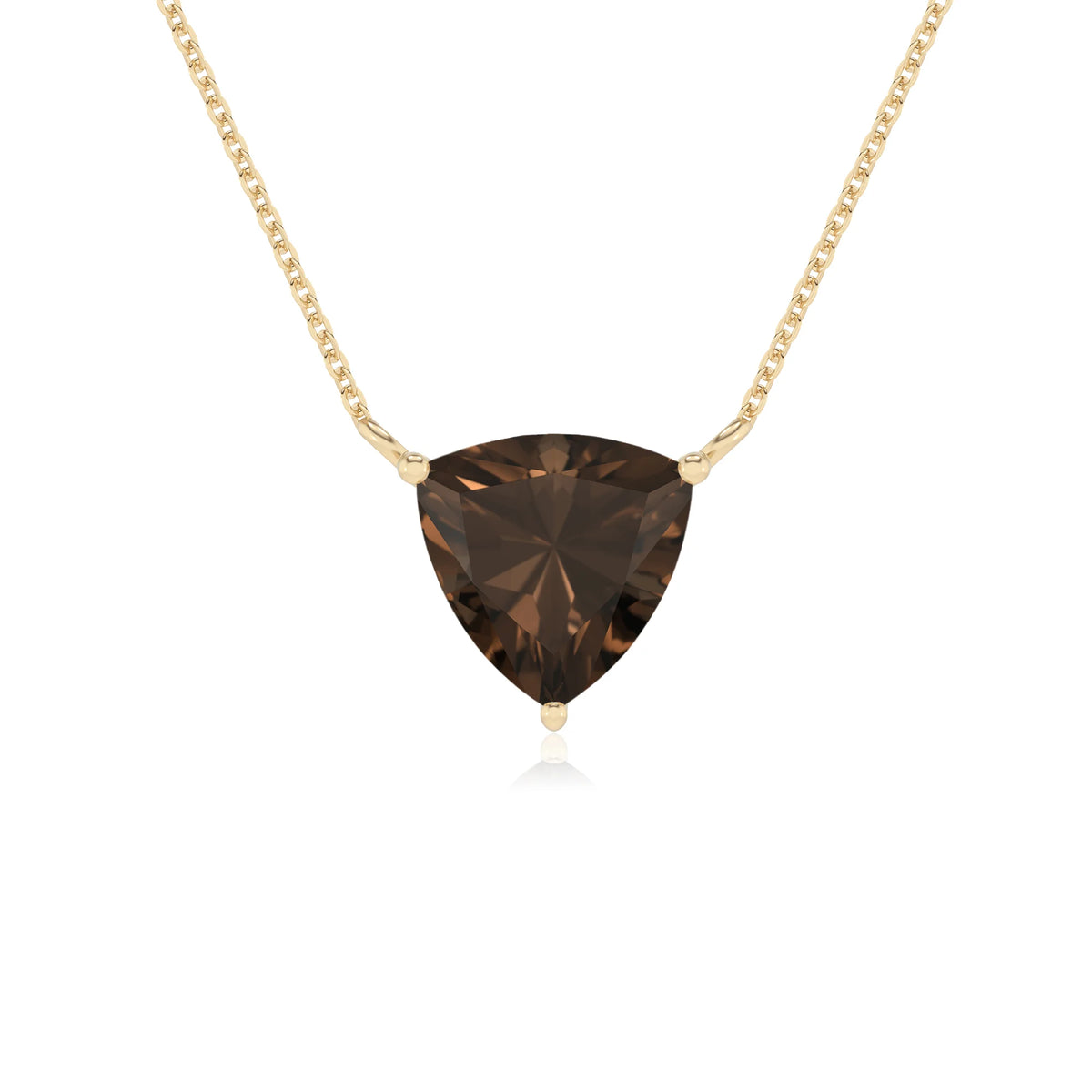 natural smoky-quartz trillion solitaire necklaces in yellow gold 