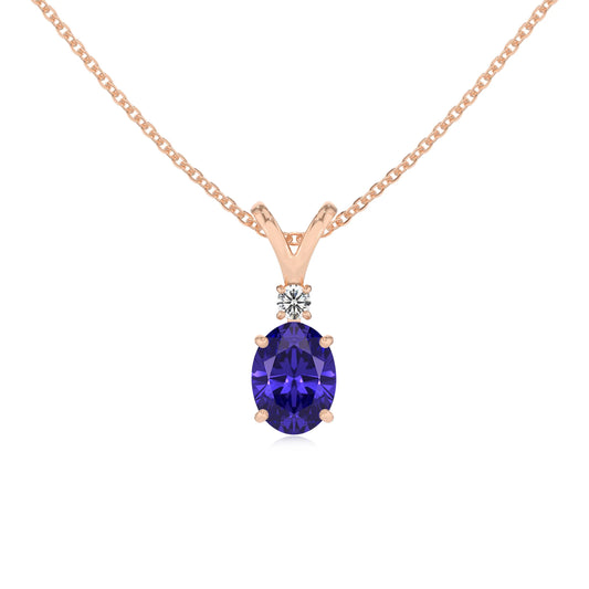 lab grown tanzanite oval solitaire v-bale necklaces in rose gold 
