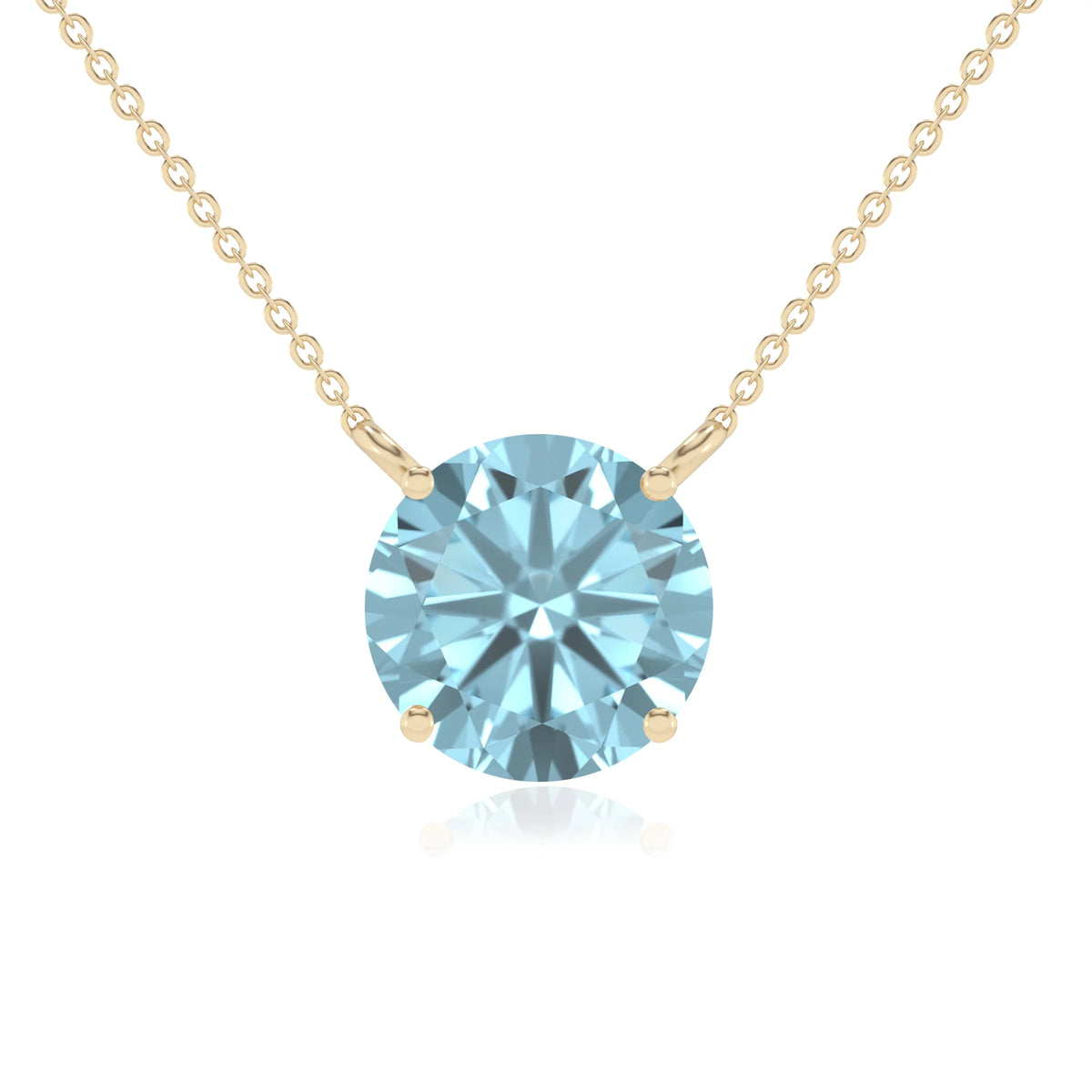 lab grown aquamarine round solitaire necklaces in yellow gold 