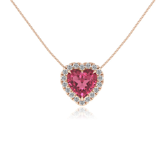 lab grown pink tourmaline heart solitaire necklaces in rose gold 