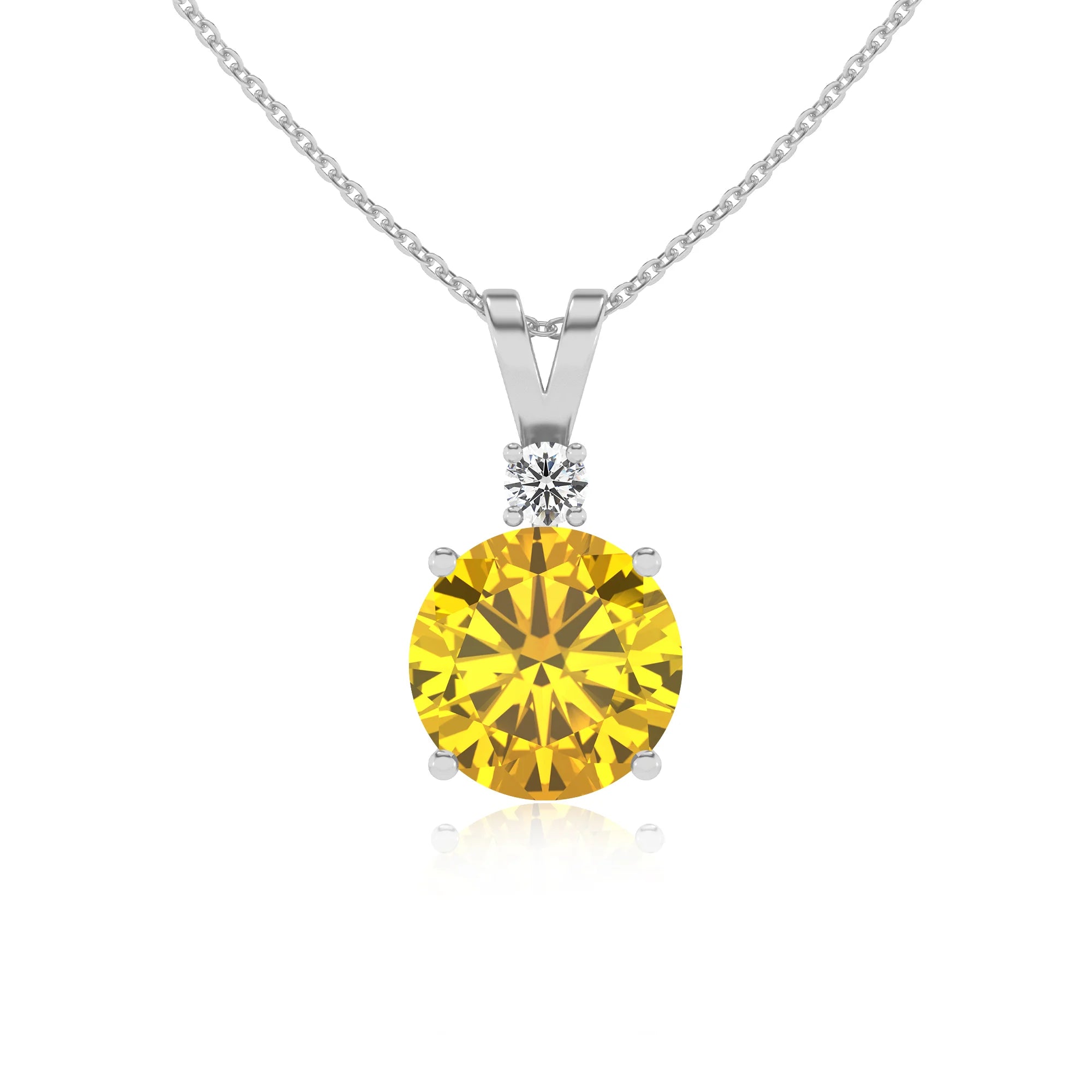 lab grown yellow-sapphire round solitaire v-bale necklaces in sterling silver 