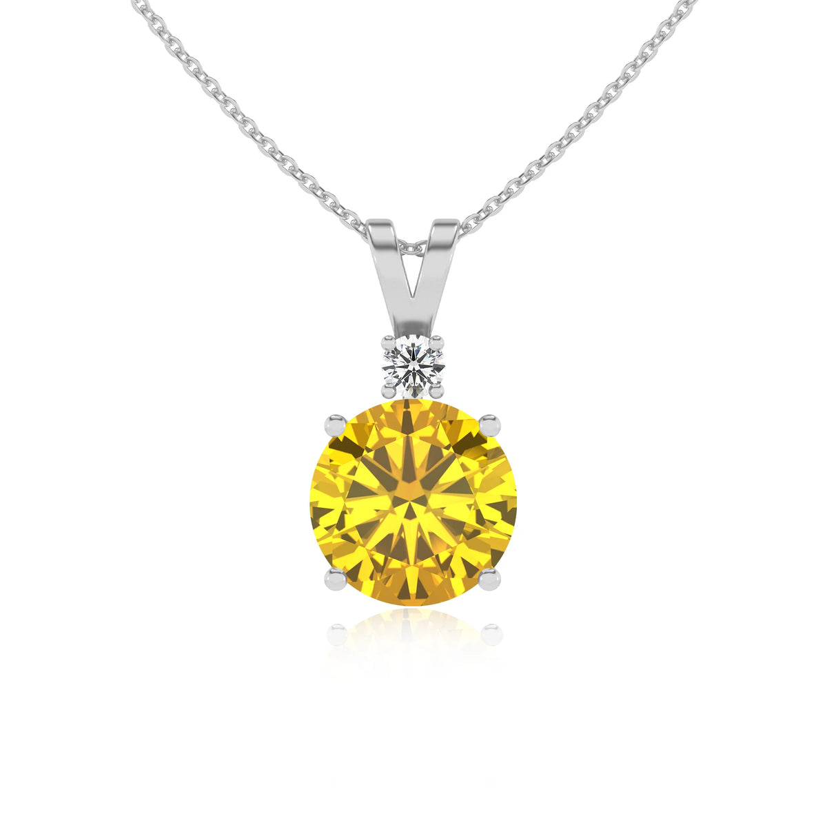 lab grown yellow-sapphire round solitaire v-bale necklaces in sterling silver 