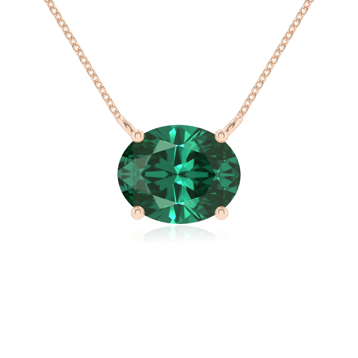 lab grown emerald oval solitaire necklaces in rose gold 
