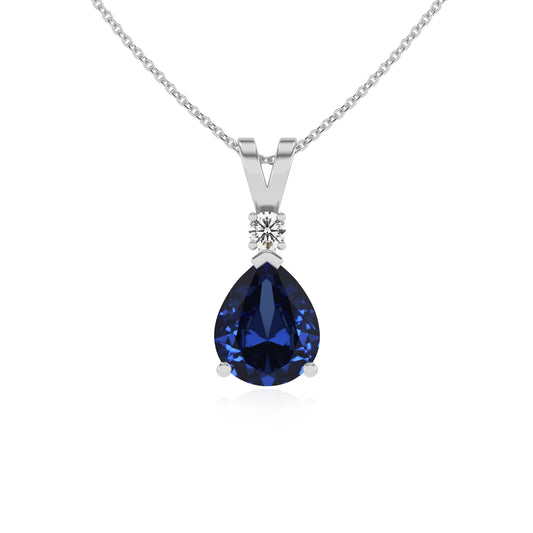 lab grown blue-sapphire pear solitaire v-bale necklaces in sterling silver 