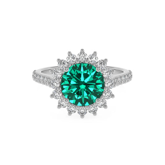 lab grown emerald round solitaire rings in platinum 