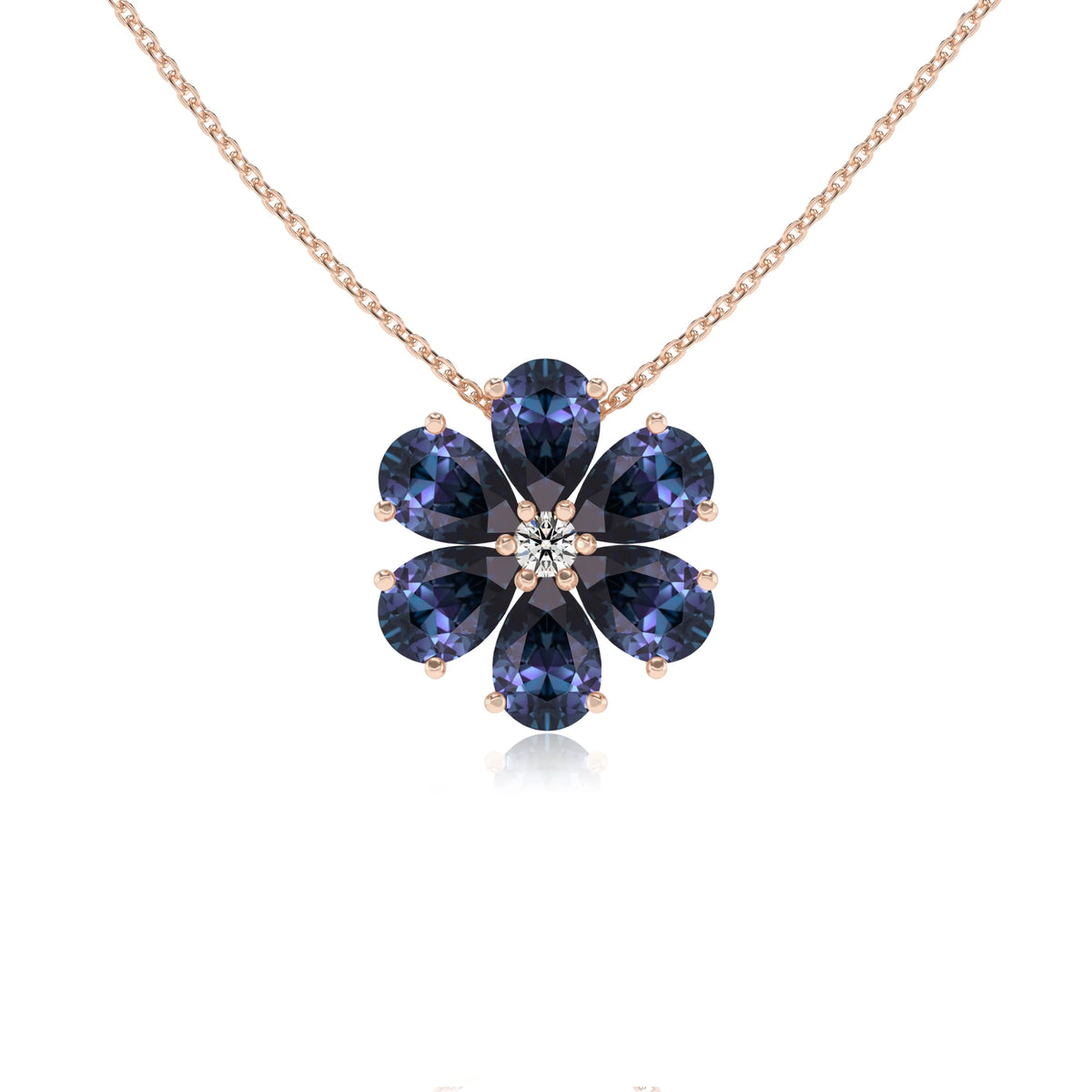lab grown alexandrite pear solitaire necklaces in rose gold 