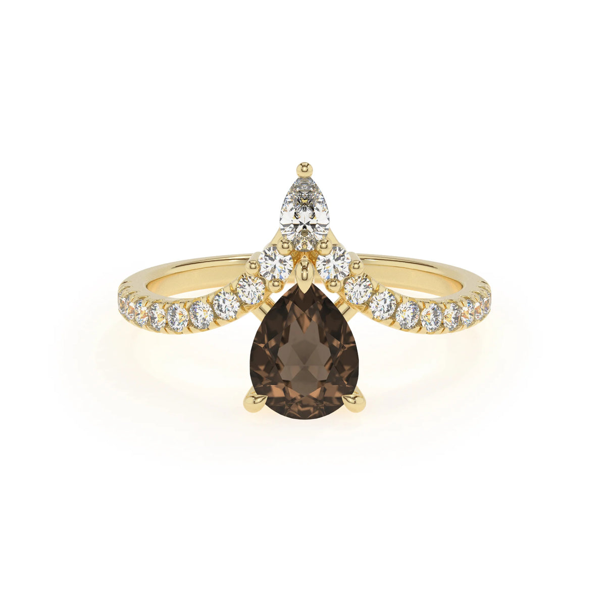 natural smoky-quartz pear solitaire rings in yellow gold 