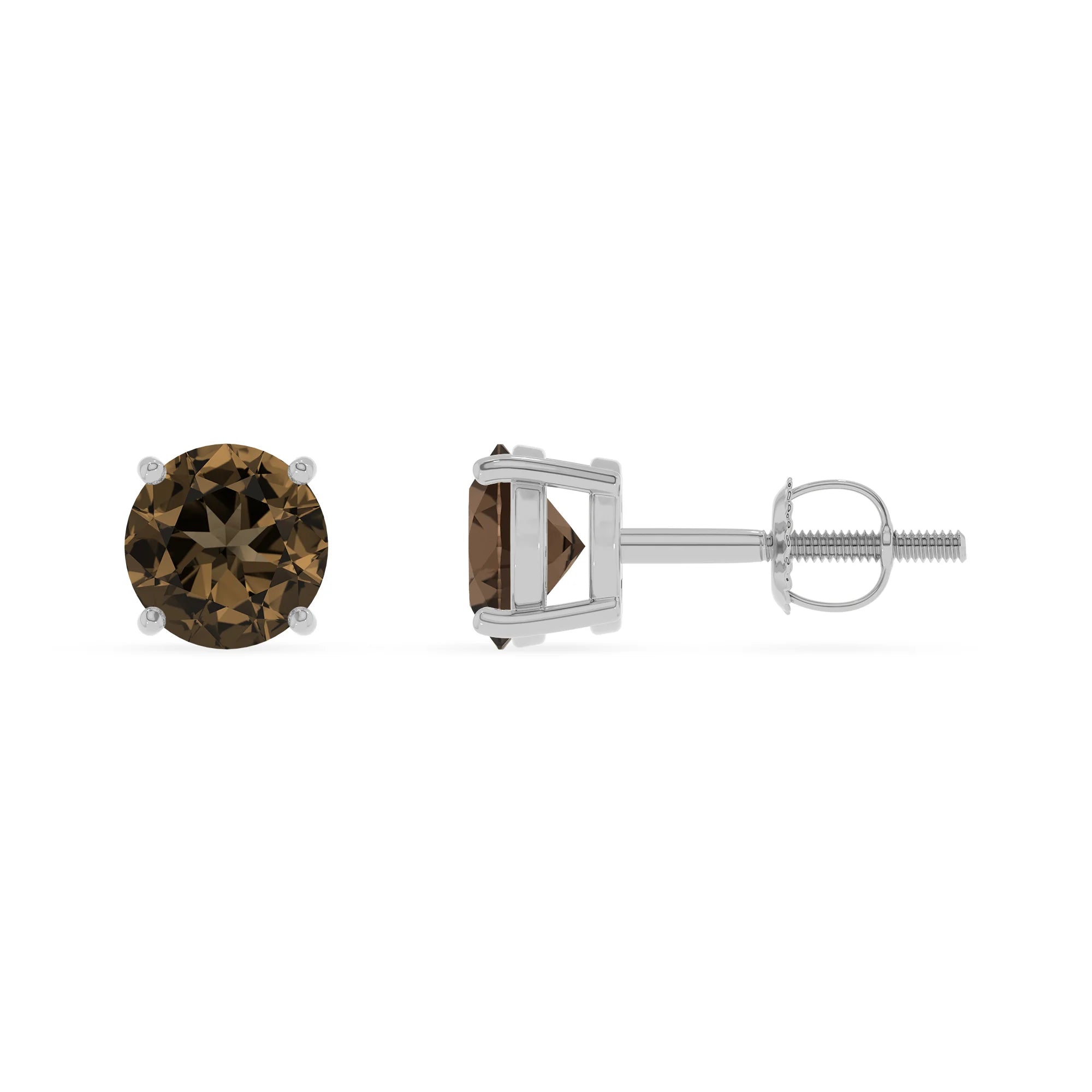 natural smoky quartz round stud earrings in platinum 