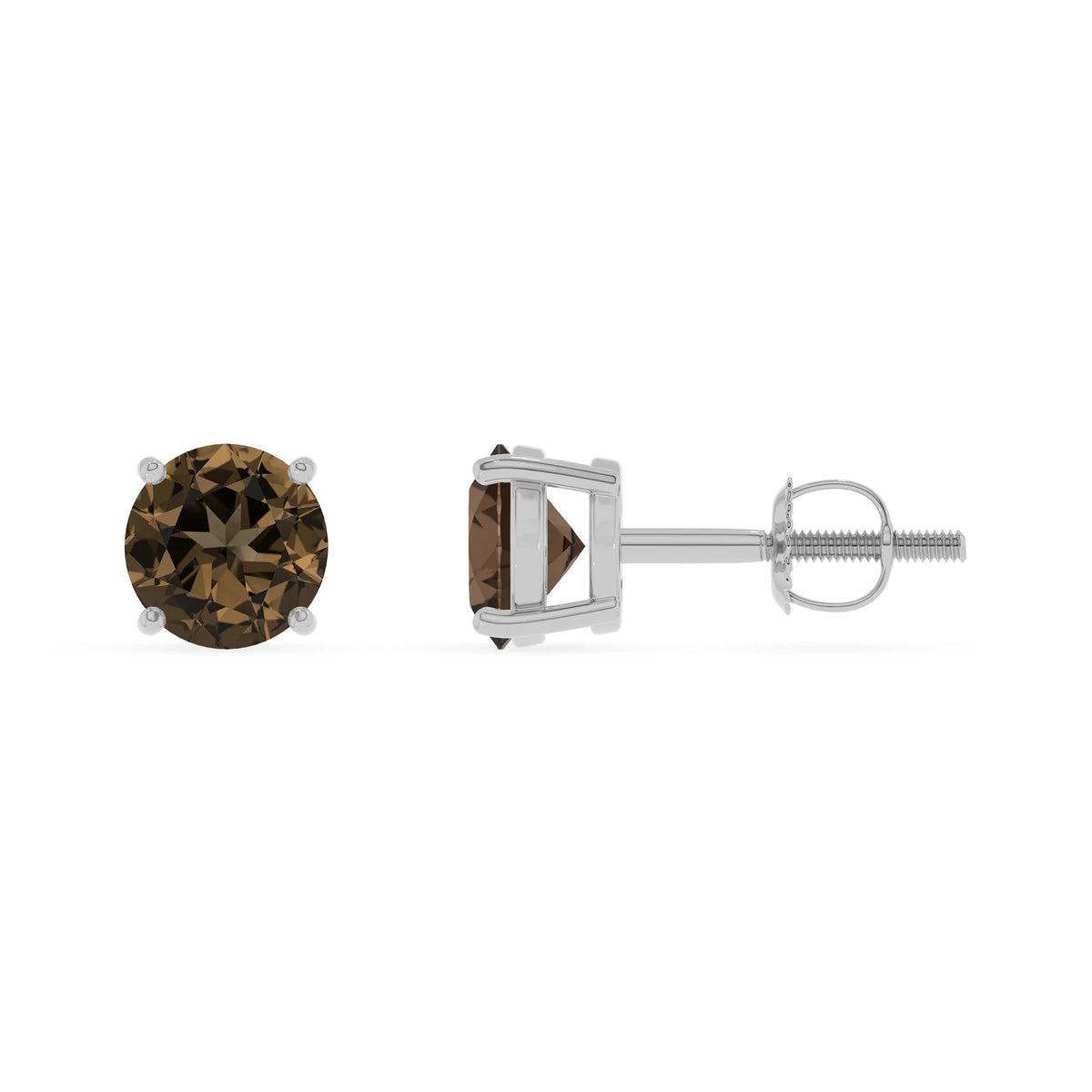 natural smoky quartz round stud earrings in platinum 