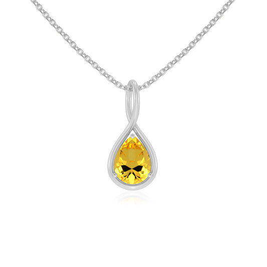 lab grown yellow-sapphire pear solitaire necklaces in sterling silver 