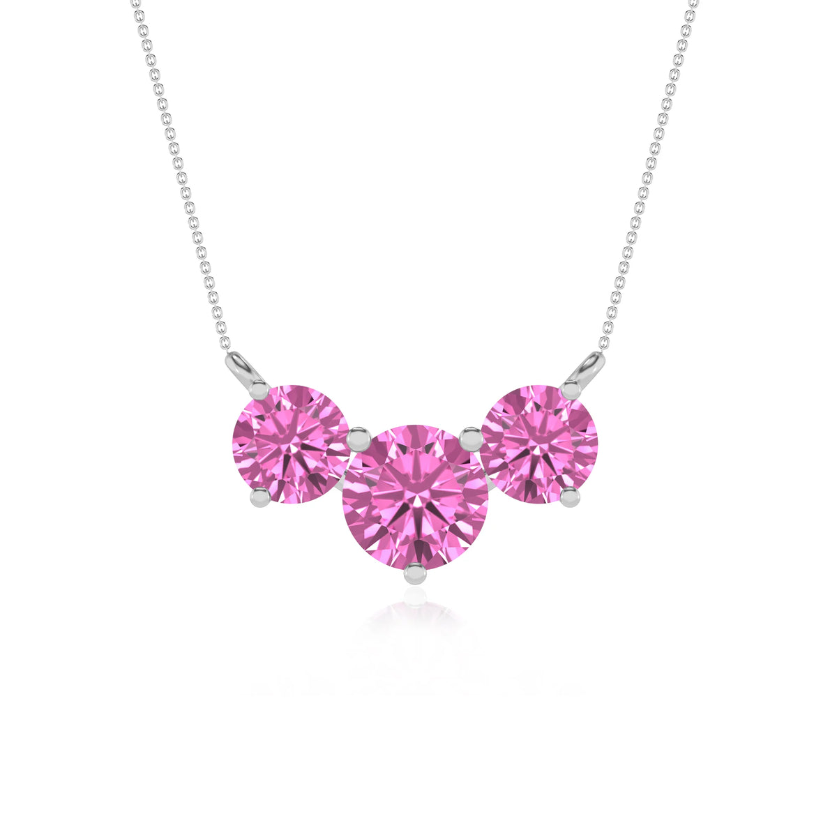 lab grown pink-sapphire round solitaire v-bale necklaces in white gold 