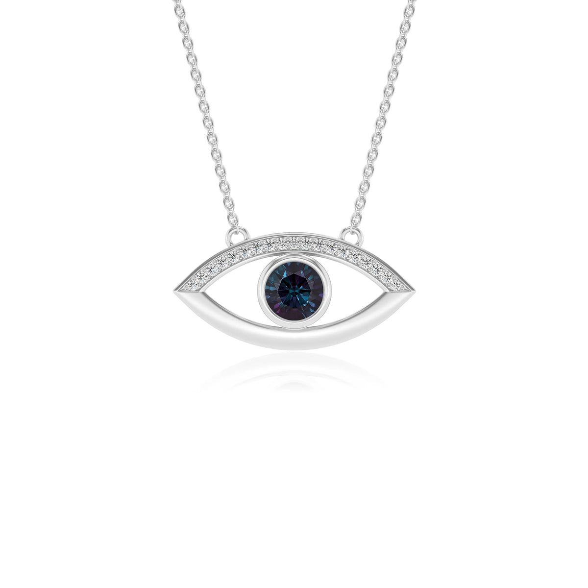 lab grown alexandrite round solitaire necklaces in white gold 