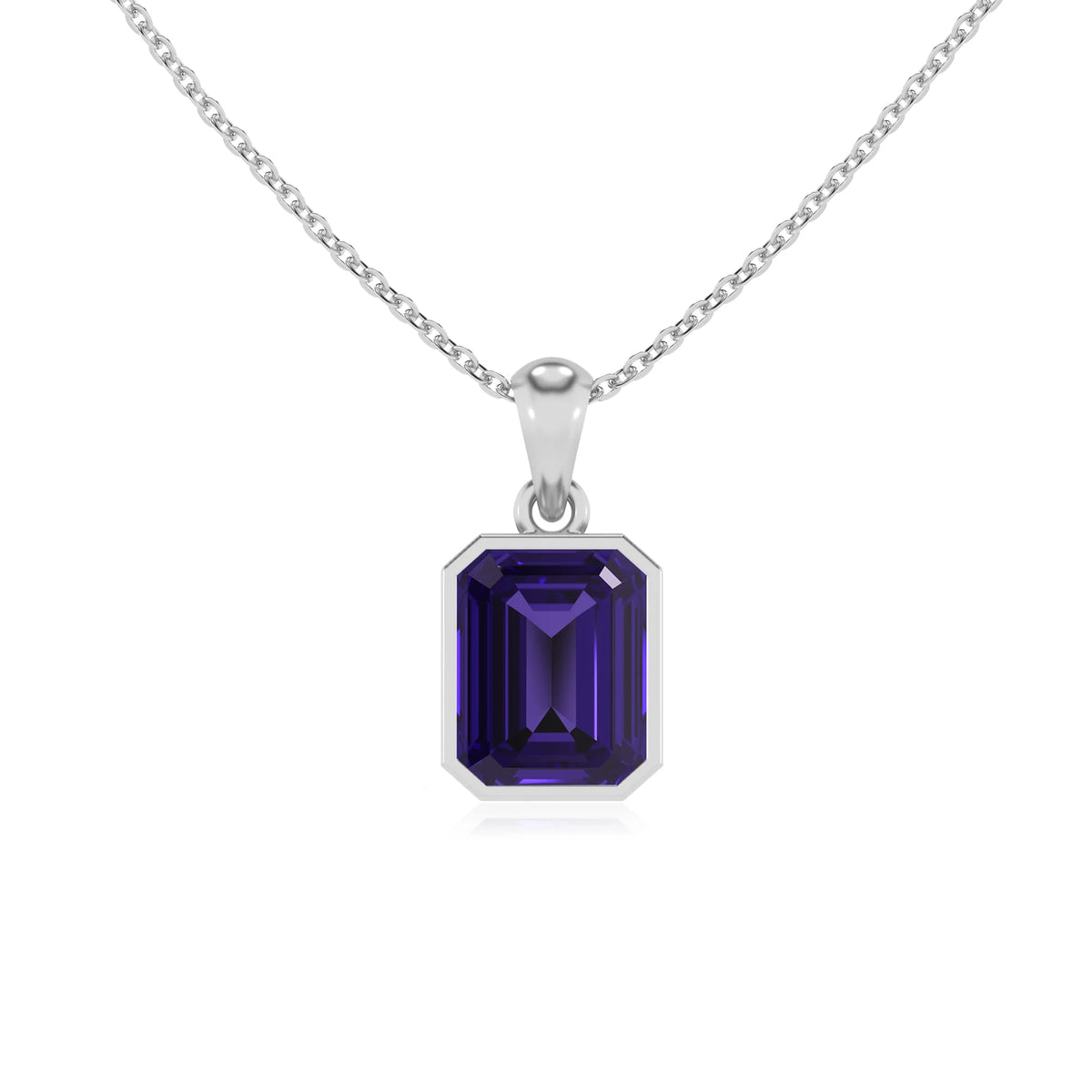 lab grown tanzanite emerald cut solitaire necklaces in white gold 