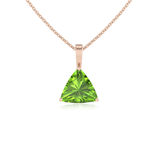 natural peridot trillion solitaire necklaces in rose gold 
