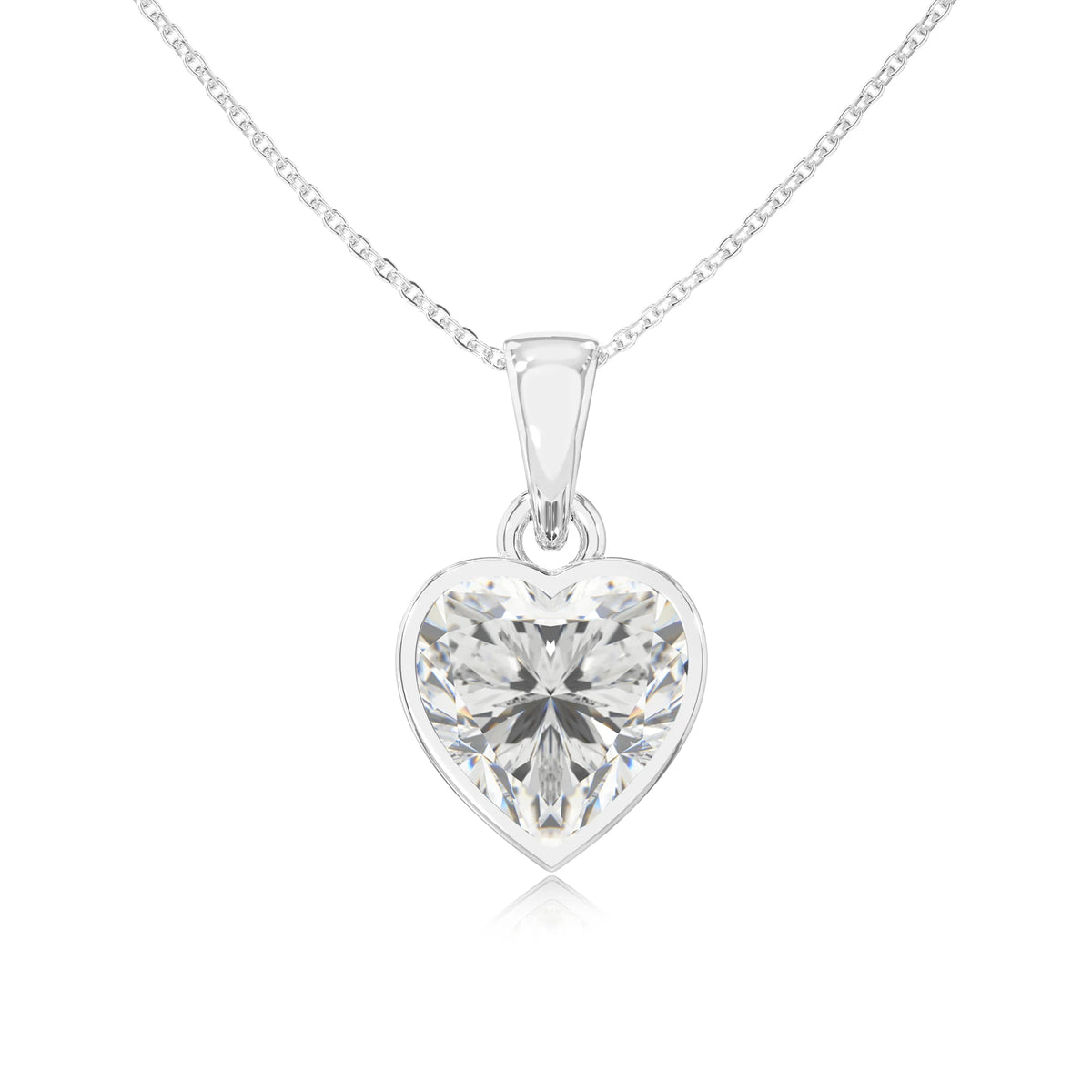 lab grown moissanite heart solitaire necklaces in sterling silver 