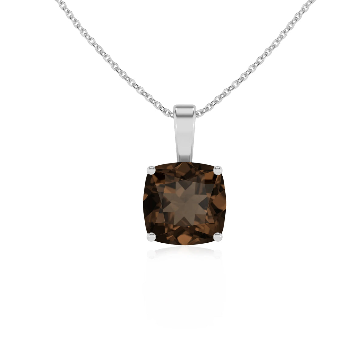 natural smoky-quartz cushion solitaire necklaces in platinum 