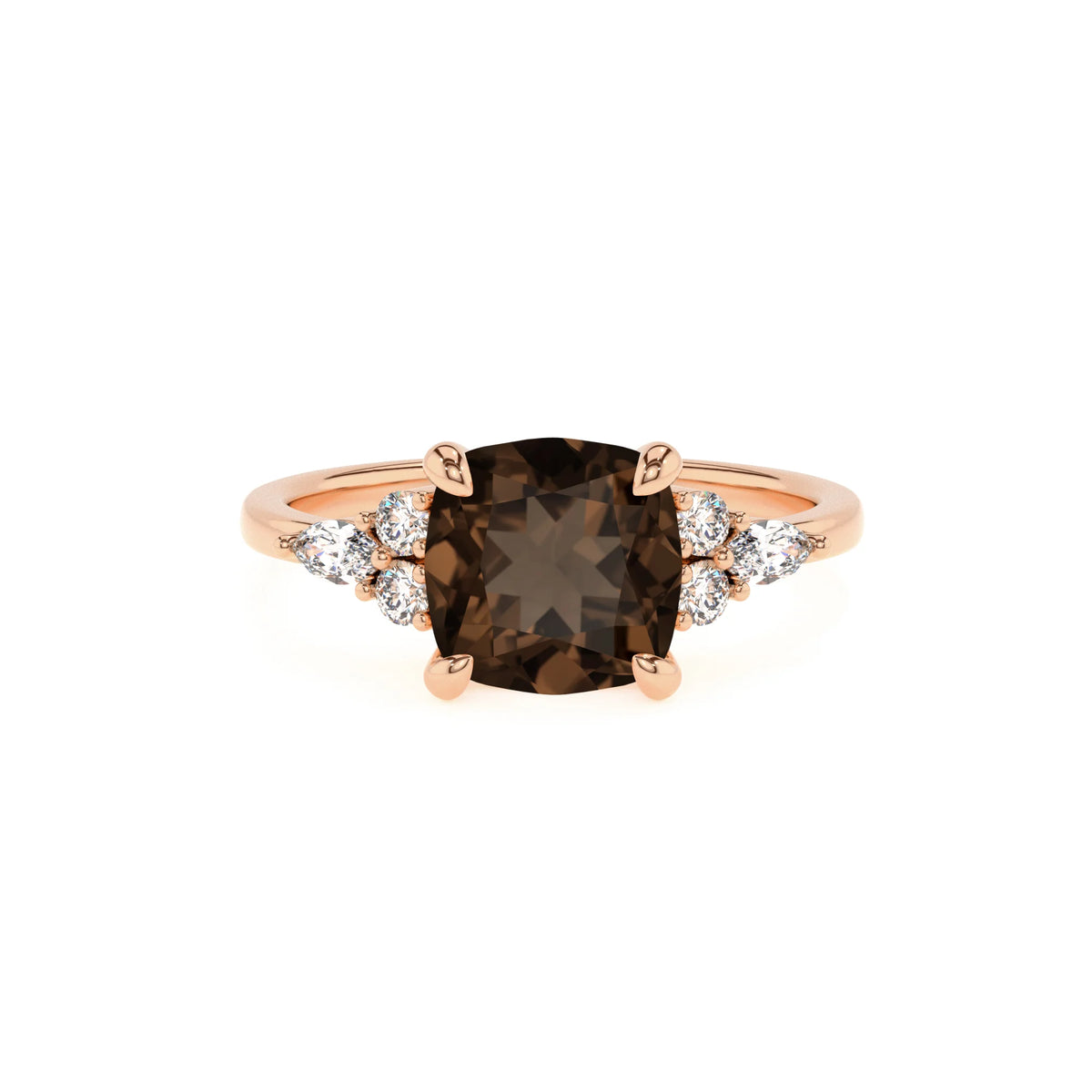 natural smoky-quartz cushion solitaire rings in rose gold 