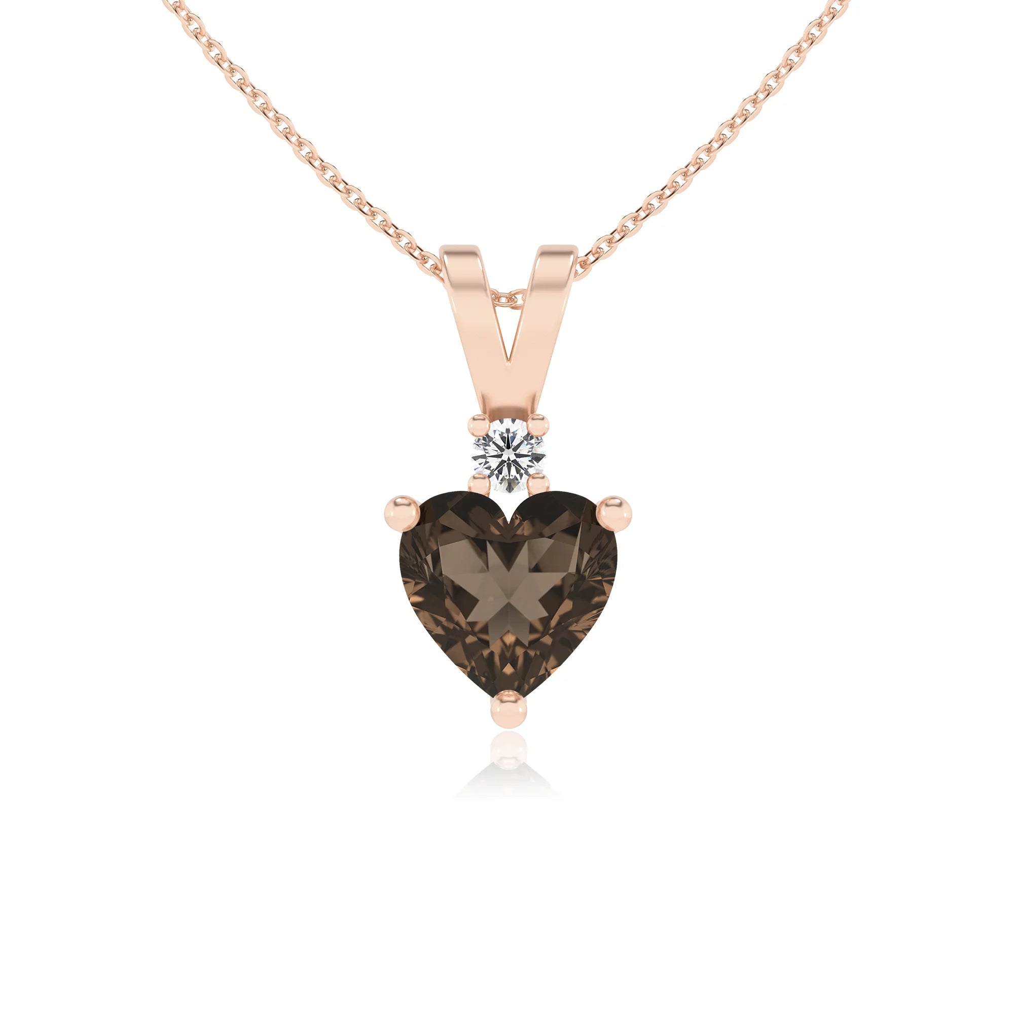 natural smoky-quartz heart solitaire v-bale necklaces in rose gold 