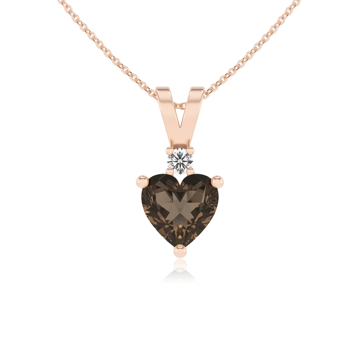natural smoky-quartz heart solitaire v-bale necklaces in rose gold 