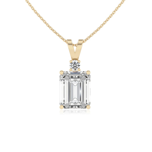 lab grown moissanite emerald cut solitaire v-bale necklaces in yellow gold 