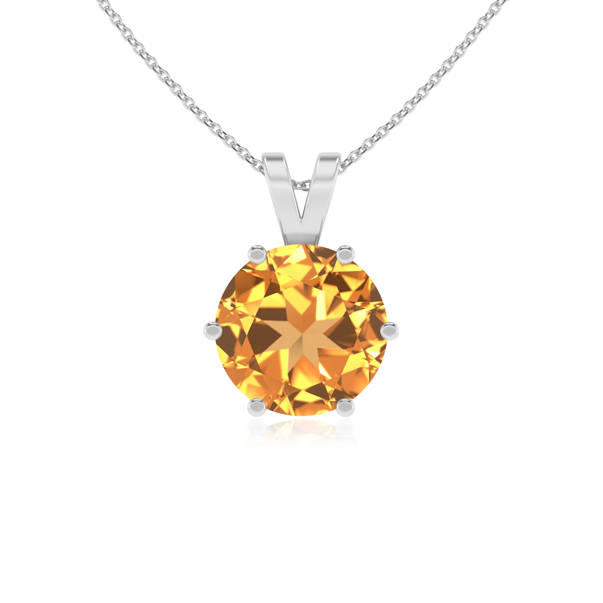 lab grown citrine round solitaire v-bale necklaces in white gold 