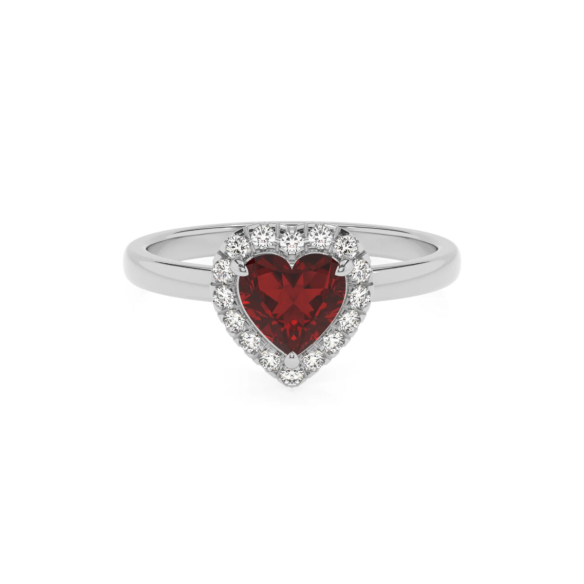 natural garnet heart solitaire rings in sterling silver 