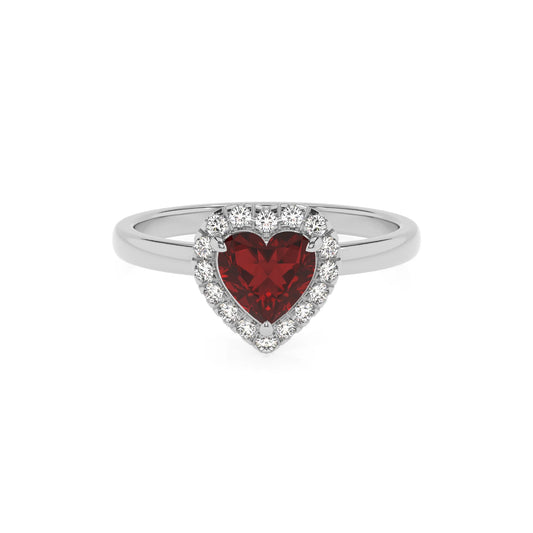 natural garnet heart solitaire rings in sterling silver 