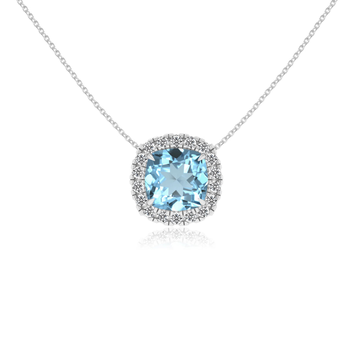 lab grown aquamarine cushion solitaire necklaces in platinum 