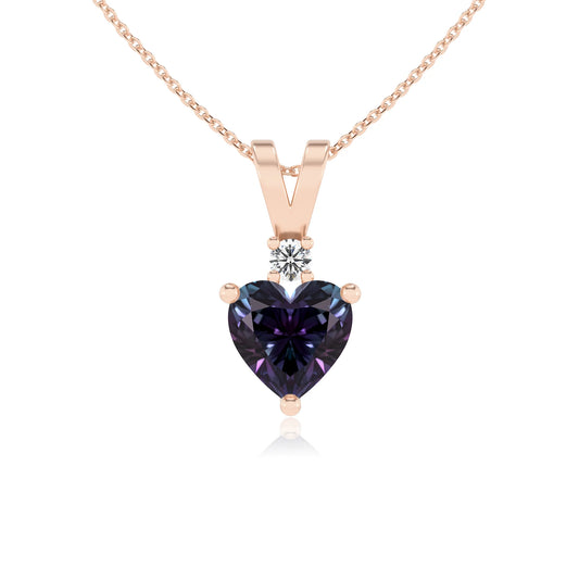 lab grown alexandrite heart solitaire v-bale necklaces in rose gold 