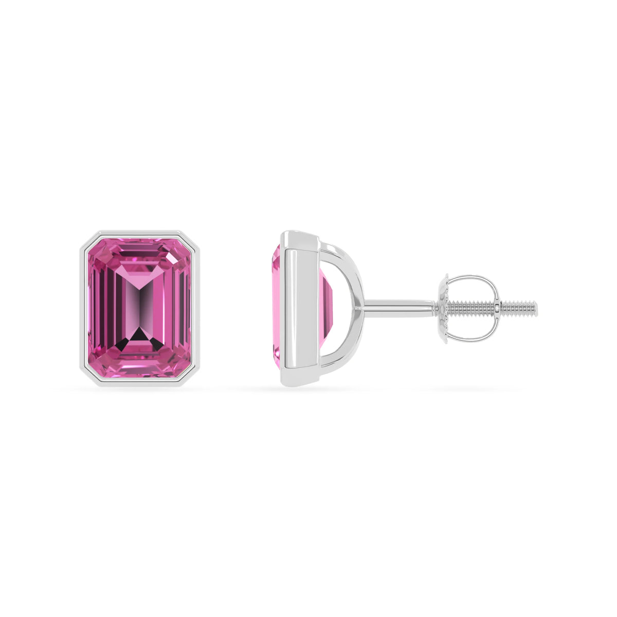 Lab Grown Pink Sapphire Emerald-Cut Solitaire Stud Earrings