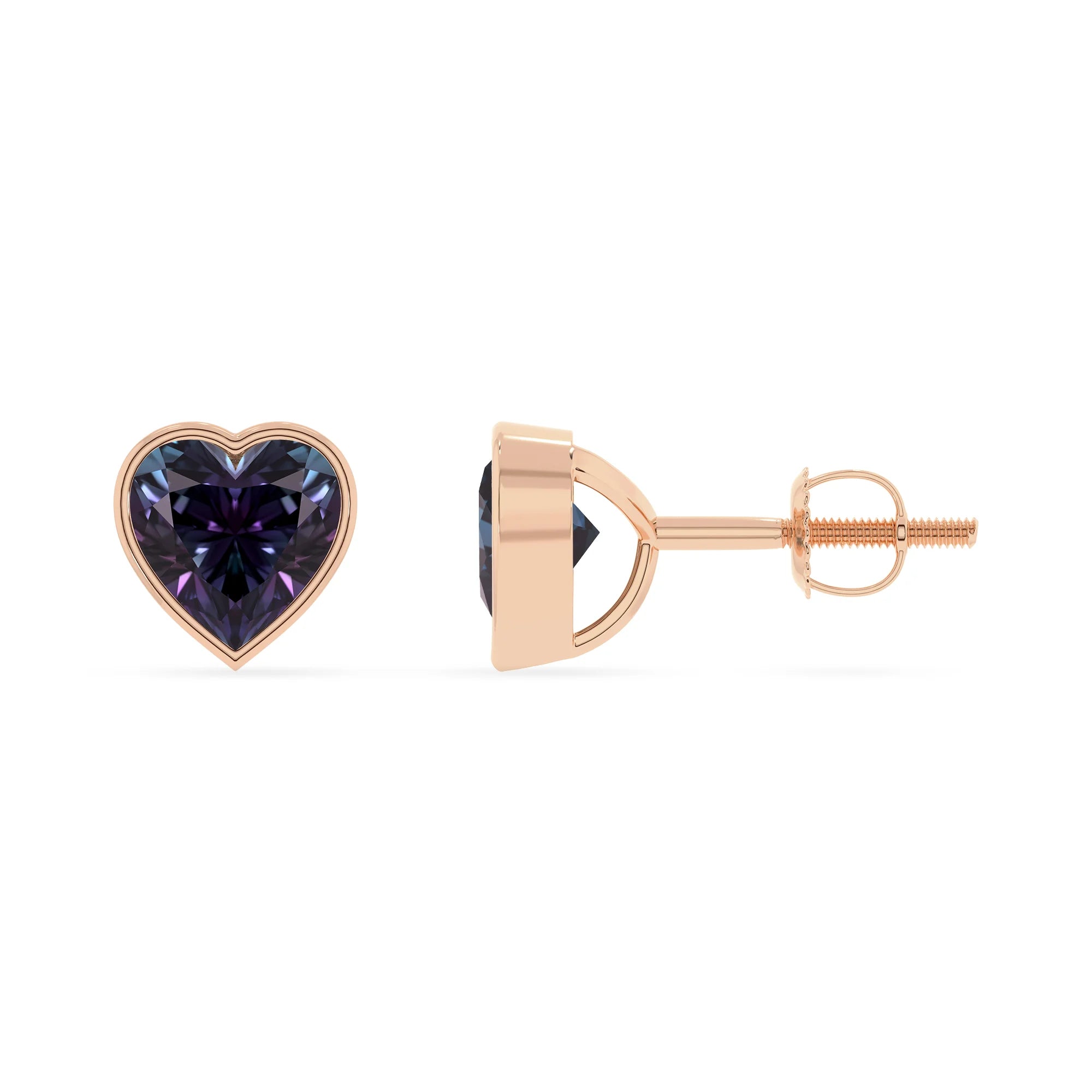 lab grown alexandrite emerald cut stud earrings in rose gold 