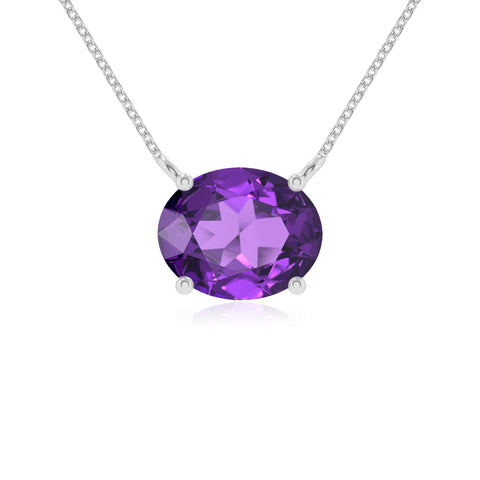 Lab Grown Amethyst Oval Solitaire Pendant Necklace with 18" Chain